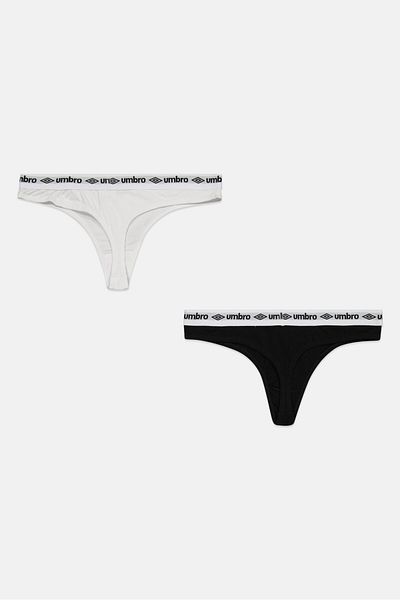 UMBRO Women 2 Pcs Brand Logo Thong Panties, Black