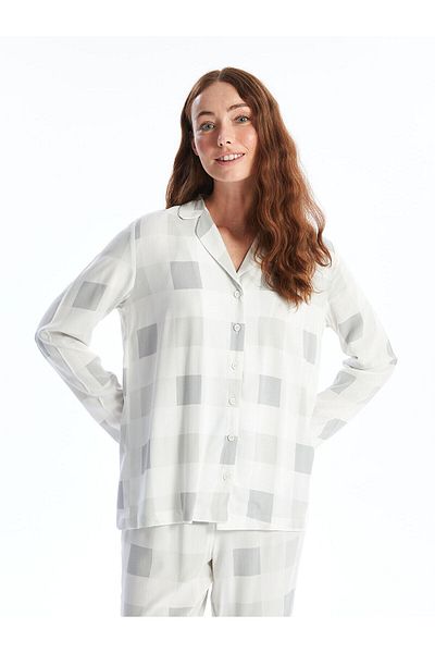 LC Waikiki Set de pijamale pentru femei LCW ECO gri cu guler cămașă în carouri