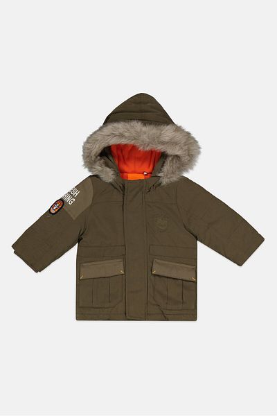 IKKS Toddlers Boy Faux Fur Hooded Jacket, Olive