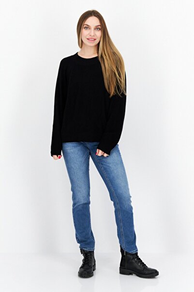 comma Women Crew Neck Long Sleeves Knitted Sweater, Black