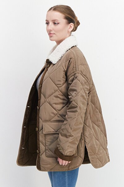 Bcbgeneration Women Long Sleeves Plain Puffer Jacket, Khaki