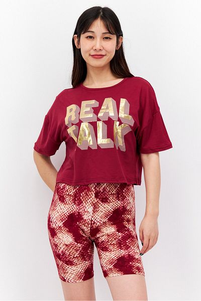 Bcbgeneration Women 2 Pcs Metallic Pyjama Set, Maroon Combo