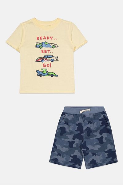 KIDS HEADQUARTERS Toddlers Boy 2 Piece Printed T-shirt And Short, Yellow