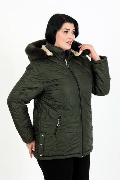 By Alba Collection Women's Khaki Woolen Quilted Plus Size Coat