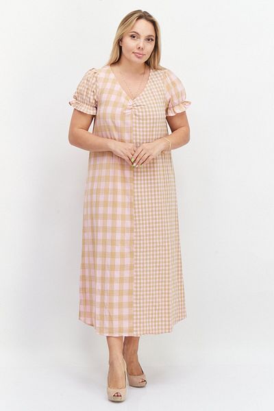 VILA Women Check Print Maxi Casual Dress, Olive