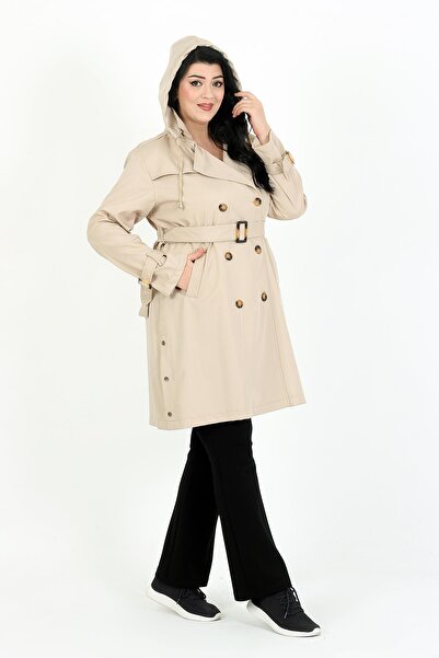 By Alba Collection Γυναικεία καμπαρντίνα με επένδυση εκρού, αδιάβροχη Bondit Plus Size