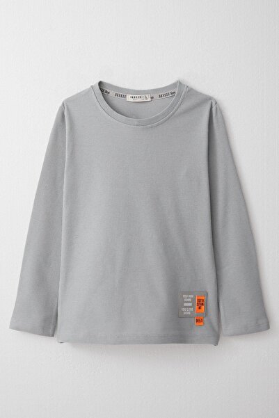 Breeze Μακρυμάνικο μπλουζάκι για αγόρια με έμβλημα 7-11 ετών, ανοιχτό γκρι