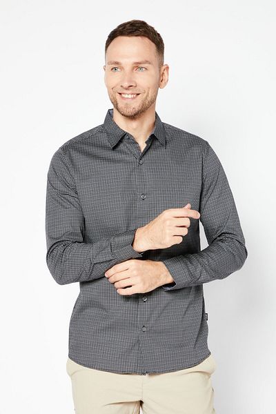 Dkny Men Regular Fit Plain Long Sleeve Casual Shirt, Black