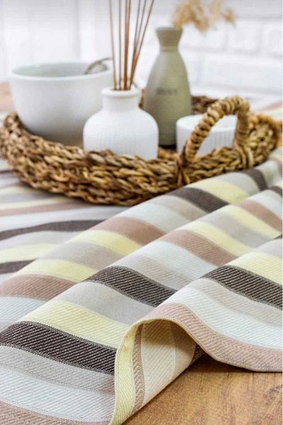 Alpar Tekstil Bohemian Striped Linen Look Runner-Table Cover 90X90 cm /Square