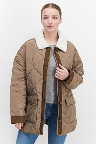 Bcbgeneration Women Long Sleeves Plain Puffer Jacket, Khaki