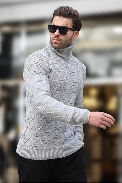 Madmext Gray Turtleneck Patterned Men's Sweater E7292