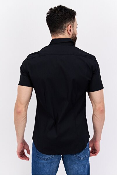 THEORY Men Tailored Fit Short Sleeves Plain Casual Shirt, Black