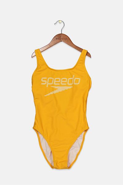 SPEEDO Women Brand Logo Sleeveless Non Padded One Piece Swimsuit, Yellow