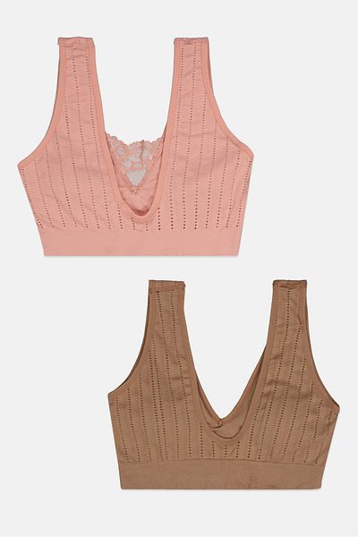REAL Women 2 Pack Lightly Padded Seamless Textured Bralette, Pink