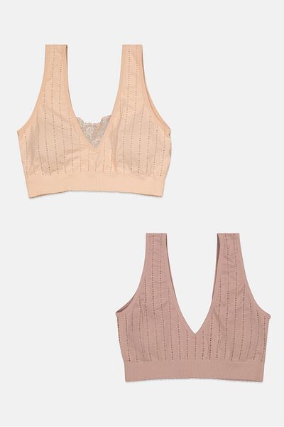 REAL Women 2 Pack Lightly Padded Seamless Textured Bralette, Tan