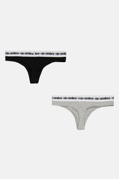 UMBRO Women 2 Pcs Brand Logo Thong Panties, Black