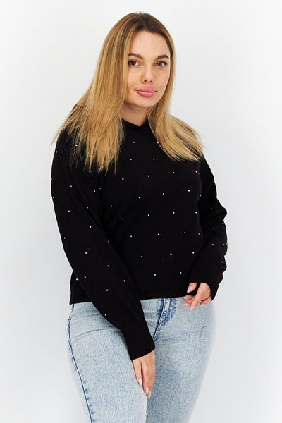 comma Women Hooded Long Sleeves Textured Sweatshirts, Black