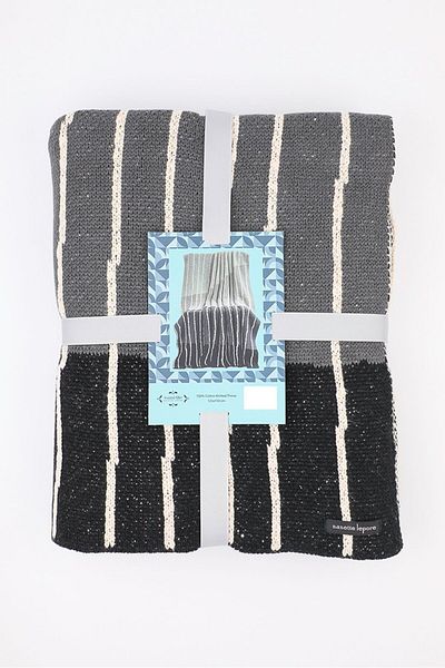 NANETTE LEPORE Cotton Knitted Throw 125 X 150 Cm, Navy Blue