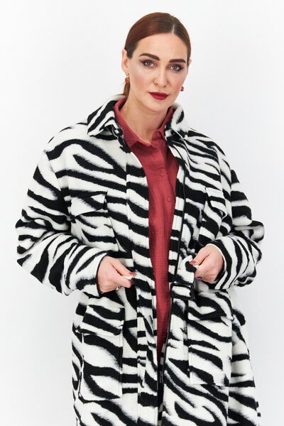 TopShop Women Belted Animal Print Trench Coat Jacket, Black