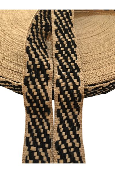 KumaşEvi 2cm Woven Ribbon with Black and Beige Pattern – for Fashion, Bag Accessory, Home Decor, Crafts