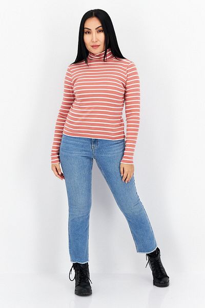 s.Oliver Women High Neck Long Sleeves Stripe Sweatshirts, Brown