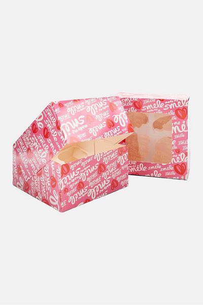 iBiLi 2pcs Storage Jars For 4 Cupcakes Cardboard, Pink Combo