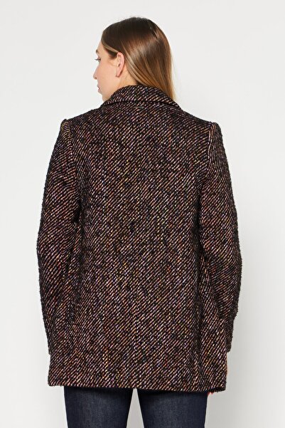 ONE STEP Women Regular Fit Textured Casual Zip Blazer, Black Combo