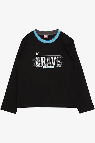 Breeze Tricou cu mânecă lungă pentru baieti cu imprimeu cu litere 5-9 ani, negru