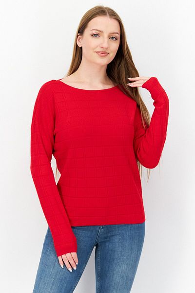 ZERO Women Boat Neck Long Sleeve Textured Sweater, Red