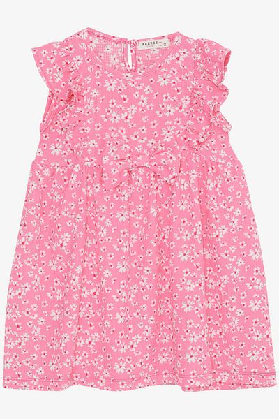 Breeze 1.5-5 Years Girl's Dress - Colorful Flower Pattern and Bow, Pink