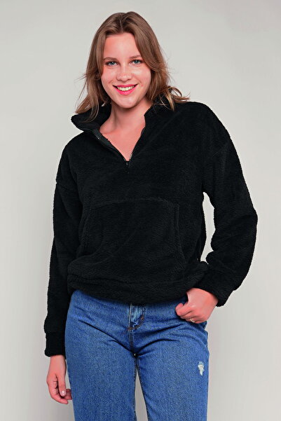 Genel Markalar Gabria Kanguru Cepli Yarım Fermuarlı Peluş Sweat