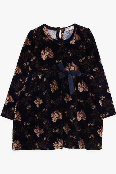 Breeze Girl's Dress Velvet Flower Patterned 1.5-5 Years, Navy Blue