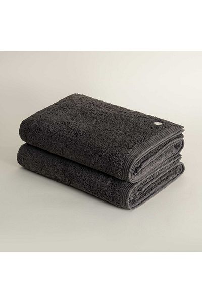 Ecocotton Set of 2 Embroidered Bath Towels - 100% Organic Cotton, Butterfly Border, Anthracite 80X150 cm