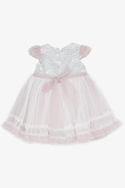 roselya Lilac Baby Girl Evening Dress - Tulle, Laced and Flower Accessory, 6 Months-2 Years