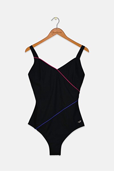 ARENA ملابس سباحة نسائية مكونة من قطعة واحدة بشعار العلامة التجارية، باللون ا...