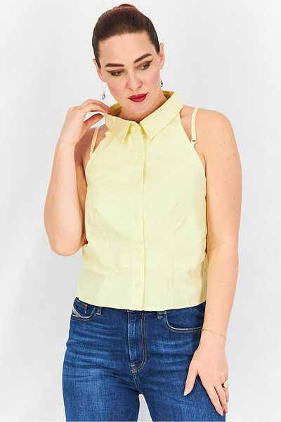 collusion Women Halter Neckline Sleeveless Back Strap Tops, Yellow