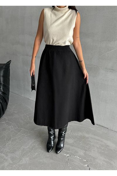 OlaLady Fusta maxi lungă din denim evazată cu talie elastică pentru femei