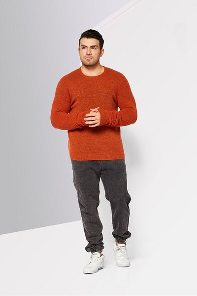IKKS Men Crew Neck Long Sleeve Knitted Sweater, Brown