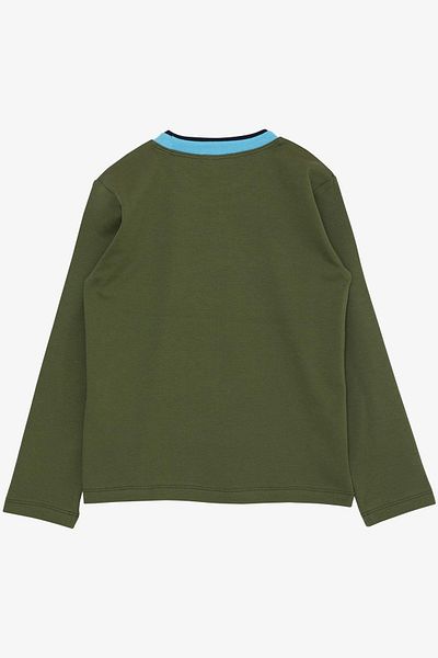 Breeze 5-9 Years Old Boy T-Shirt - Long Sleeve, Text Printed, Dark Khaki Green
