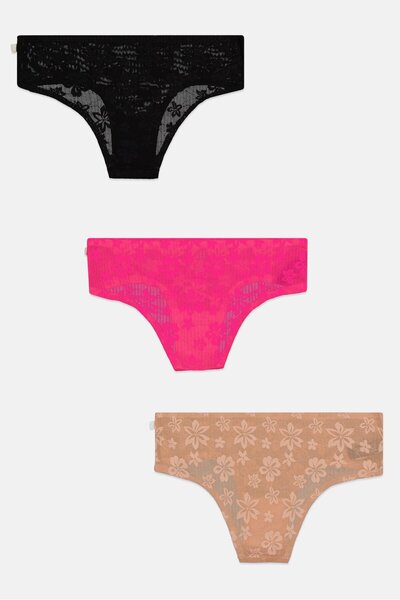 Bcbgeneration Women 3 Piece Lace Cut Panty, Pink Glow