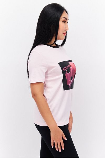 SKECHERS Women Sportswear Fit Crew Neck Short Sleeves Training Top, Pink Combo