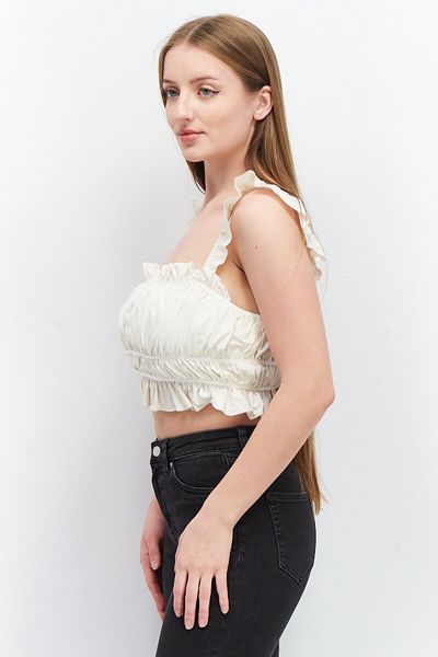 Skylar Rose Women Square Neck Sleeveless Textured Crop Top, Cream