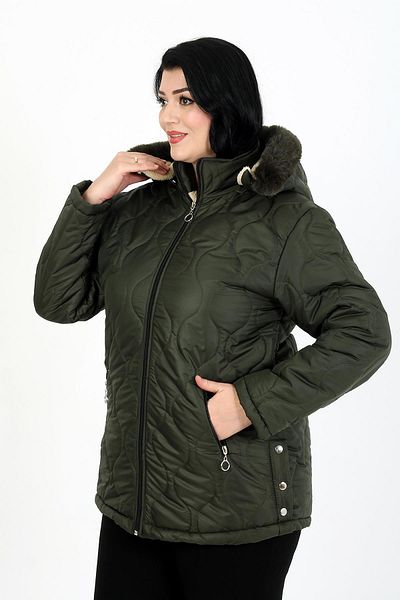 By Alba Collection Women's Khaki Woolen Quilted Plus Size Coat