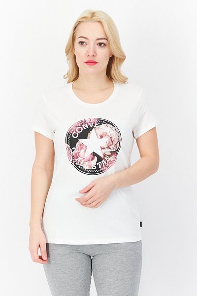 converse Women Sportswear Fit Short Sleeve Running Top, White Combo