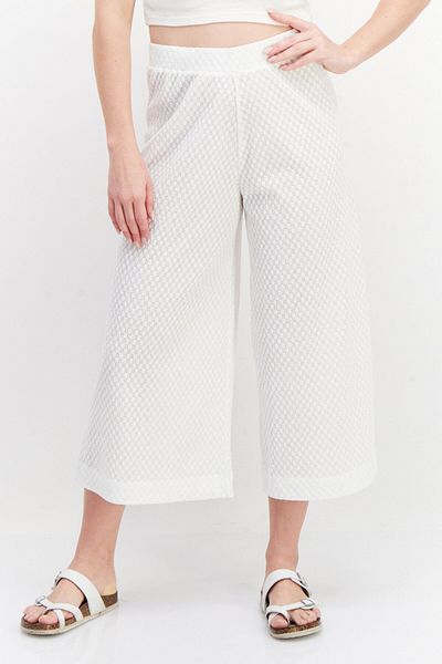 TAIFUN Women Wide Leg Textured Palazzo Pants, White