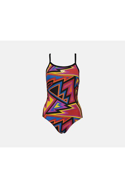 ARENA Women Tulum One Piece Swimwear, Black and Pink and Blue Combo
