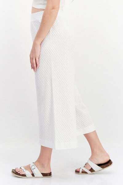 TAIFUN Women Wide Leg Textured Palazzo Pants, White