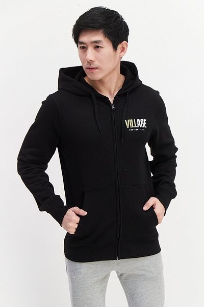 DIFUZED Men Hood With Drawstring Printed Long Sleeve Fleece Sweatshirts, Black