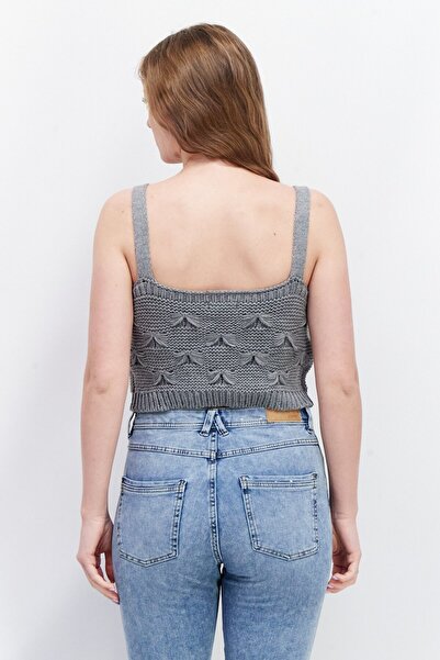 Skylar Rose Women Sweetheart Neck Sleeveless Crochet Top, Grey