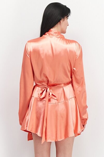 Tfnc Women Plain Wrap Mini Dress, Peach